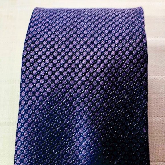CALVIN KLEIN men's SILK neck tie with micro-dot pattern,  silk / navy blue - Picture 9 of 14